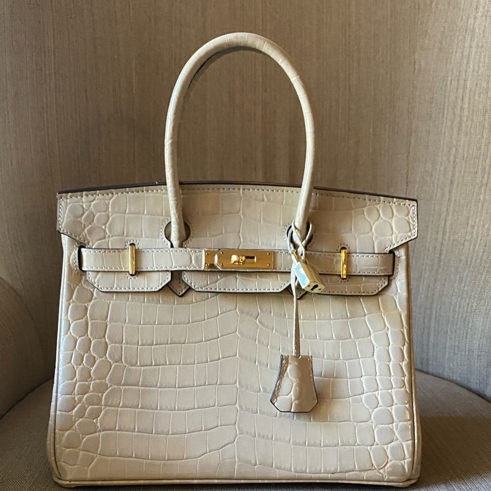 30cm ivory cream crocodile leather top handle handbag